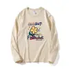 Estilo Novo Primavera e Outono Estilo Graffiti Desenho Animado Design de Estampa de Flores e Letras Estilo Fofo e Feminino Camiseta Versátil de Manga Longa para Mulheres