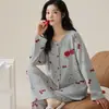 Pijama de Manga Larga y Pantalón Largo para Mujer, Nuevo Otoño al por Mayor, Cardigan de Algodón Elástico, Ropa de Casa Casual Usable, Conjunto de Dos Piezas para Principios de Otoño