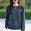 Suéter redondo de punto con diseño moderno, logo personalizado, bloques de color, para mujer, otoño e invierno, ajuste holgado, estampado, bordado, chaqueta casual