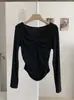KEKEZOON Camiseta Básica Elegante de Manga Larga, Cuello en V Retorcido, Corte Ajustado, Color Sólido Suave 8529