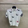 Ventas Directas de Fábrica Tb Verano Nuevo Estilo Intarsia de Cachorro de Cuerpo Entero para Mujer Camisa Polo Casual de Punto con Cuello y Mangas Cortas que Reduce la Edad