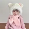 Conjunto de gorro y bufanda para niños, cálido y a prueba de viento para otoño e invierno, con protección para las orejas, material de felpa, diseño lindo, adecuado para niños y niñas.