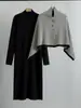 Conjunto de Vestido para Mujer de Comercio Exterior Nuevo Otoño 2026: Capa Tejida Elegante Vestido Largo de Moda Conjunto de Dos Piezas