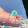 Novo Anel de Flor Transparente Estilo Chinês, Clássico, Elegante, Luxo Leve, Anel para Dedo Indicador Branco, Anel Versátil Exquisito Verde Menta Feminino