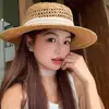 Sombrero de Paja de Ala Plana Estilo Retro Francés Old Money para Mujer, Sombrero de Sol para Vacaciones de Verano en la Playa y la Costa