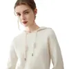 Otoño e Invierno Nuevo Estilo 100% Cachemira Pura Prendas de Punto Tops de Manga Larga para Mujer Versátil a la Moda Color Puro con Capucha Prendas de Punto Sueltas