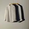 Nueva camisa de lino-tencel estilo chino con cuello mao, manga larga, otoño, vintage, elegante, estilo old money con bolsillo, camisa versátil para hombres y mujeres