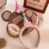 Diadema de Oso de Pelo de Cordero de Dibujos Animados, Diadema Linda para Niña, Accesorios para Fotos de Parque de Diversiones, Sombrero de Cumpleaños, Moño para el Cabello, Tocado para Mujer