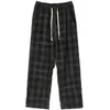 Pants Esportivos Largos Retro Masculinos Outono e Inverno 2025 Calças Retas Tendência Calças de Moletom Casuais Xadrez Estilo Americano com Forro de Lã