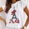 2023 Nueva Llegada Patrón Estampado Torre de París Casual para Mujer Camiseta Distintiva de Cuello Redondo Cuello redondo