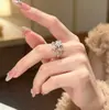Anillo abierto de diseño personalizado estilo coreano con cielo estrellado, totalmente incrustado de diamantes, de lujo ligero, diseño de anillo exquisito y versátil para mujer