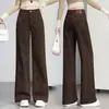 Calça reta de cintura alta vintage sob medida para outono, afina a silhueta, perna larga, jeans com estampa de leopardo, solta e com bom caimento.