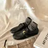 Otoño/Invierno Nuevo Estilo Tacón Oculto de 3 cm~Mocasines de Punta Redonda Suela Gruesa Mocasines Forrados de Felpa Superficie Suave Zapatos Pequeños de Piel para Mujer