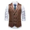 Chaleco para Hombre 2026 Otoño/Invierno Chaleco de Traje Estampado de Gamuza para Hombre Chaleco Retro de Solapa Doble