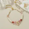 Hebilla de Tirar Ajustable y Fácil de Usar Diseño de Nicho Pulsera de Perlas de Agua Dulce Natural Pulsera de Cristal de Fresa para Mujer Exquisita