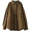 Chaqueta Larga de Manga Larga Holgada Talla Grande Estilo Retro Cubre Vientre Primavera Otoño Nueva Versátil Casual Color Sólido Algodón Puro Top de Manga Larga para Mujer