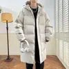 Chaqueta de plumas de longitud media para hombres y mujeres, estilo pareja, nueva tendencia de invierno casual, color sólido, con capucha, engrosada, cálida, abrigo para hombre