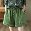 Shorts de Algodão e Linho Transfronteiriços Femininos de Verão Finos Vintage Renda Vazada com Soltos Versátil Largo Tendência Calças Casuais