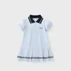 Vestido DUUDUU para Niña 2026 Manga Corta Vestido Infantil Verano Estilo Universitario Bebé Azul Marino Algodón Puro Vestido Plisado
