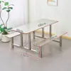 Mesa y Sillas de Comedor para Personal de Fábrica Escolar y Comedores de Supermercado Juego Integrado de Mesa y Sillas de Acero Inoxidable para 4, 6, 8 Personas