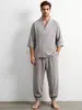 Nueva ropa para hombre transfronteriza estilo chino traje de algodón y lino, conjunto de dos piezas simple holgado retro de manga corta de verano para hombre Hanfu