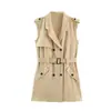 ZA Cross-border Europa Comércio Exterior Moda Feminina AliExpress Mais Vendido Vestido com Cinto de Temperamento Dupla Face Sem Mangas Estilo Workwear