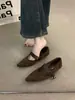 Zapatos de Mujer Mary Jane Únicos con Tacón de Cuña Color Café y Punta Fina Otoño 2026 Ante Zapatos de Abuela para el Trabajo Nocturno