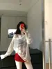 Cubierta Transparente Protectora del Sol Estilo Coreano para Mujer, Camiseta de Manga Larga de Verano, Top Asimétrico Holgado Sexy sin Hombros para Verano
