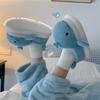 Pantuflas de algodón con diseño de ballena pequeña de peluche de dibujos animados creativos para mujer, para otoño e invierno, para el hogar, de terciopelo, cálidas y con fondo suave, para el posparto