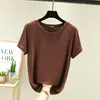 Camiseta Básica de Verão Nova, Manga Curta, Gola Redonda, Cor Lisa, Pulôver, Top Feminino, Camisa Base Fresca Trbottomy