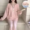 Pijama Feminino de Algodão Nuvem com Bojo Embutido, Estilo Princesa Primavera e Outono, Conjunto de Homewear Fino de Manga Longa Solto Confortável