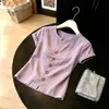 Camisa Elegante Roxo de Manga Curta de Alta Qualidade para Mulheres, Novo Modelo Verão 2026, Blusa Top Versátil Elegante de Corte Justo para o Dia a Dia
