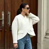 Casaco de lã casual europeu e americano com manga bufante 2026 moda outono e inverno branco solto grosso jaqueta vestuário feminino