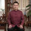 Novo Estilo de Primavera Roupa Tang Masculina Tops de Manga Longa para Pessoas de Meia-Idade e Idosos, Camisas Jacquard Retrô Estilo Chinês, Roupas de Pai, Roupas de Avô