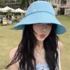 Sombrero de Pescador Rayado Azul Retro Estilo Japonés para Mujer Primavera y Verano Ala Grande Sombrilla Sombrero para Cabeza Grande Cara Redonda Sombrero de Cuenca Pequeña