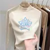 Blusa térmica feminina com forro de fleece para outono e inverno de 2026, novo estilo, gola alta, roupa íntima quente e justa