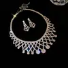 Conjunto de Collar y Aretes Colgante de Gota de Agua Incrustada de Diamantes Transfronterizo, Cadena de Clavícula de Moda de Alta Gama y Tendencia, Conjunto de Joyería de Lujo Ligero