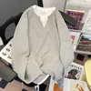 Camiseta de manga larga de punto gofre para hombre para primavera y otoño, marca trendy de corte limpio, top casual retro simple holgado