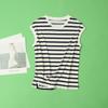 Chaleco de Punto Fino de Seda de Morera 100% de 32 Agujas con Cuello Redondo, Manga de un Cuarto, Manga Corta, Estampado de Rayas, Top Adelgazante para Mujer Verano