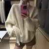 Cárdigan de Punto Grueso de Lana de Alpaca Cálido con Cuello Alto para Mujer, Nuevo Abrigo Suéter Suave Holgado para Otoño e Invierno