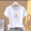 Camiseta Casual de Alta Qualidade com Estampa de Letras, Manga Curta para Mulheres, Verão, Gola Redonda, Solta e Versátil, Top da Moda Estilo Mãe