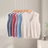 Estilo doce e feminino! Colete de lã fofo para mulheres, suéter sem mangas em lã e cashmere em camadas com decote V para o início do outono