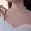 Colar Borboleta de Madrepérola Shijia para Mulheres, Estilo Elegante de Celebridade da Internet, Gargantilha Banhada a Ouro Real, Corrente Leve de Luxo para Clavícula com Pérolas