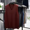 Chaleco de Punto Simple con Cuello en V para Hombre, Hilo Jaspeado Bicolor, Anti-Pilling, Top sin Mangas, Suave, Pilling, Garantía de Devolución de Dinero
