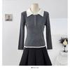 Tricô de Base para Mulheres com Cor Contrastante Falso Duas Peças Novo Estilo Outono e Inverno 2026 Gola Lapela Slim Top