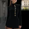 2025 Amazon Aliexpress Nuevo Otoño Elegante Delgado Color Puro Cuello Alto Traje Vestido de Botones Sencillos para Mujer