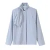 Moda europea y americana transfronteriza AliExpress artículo de venta caliente bufanda de rayas de moda camisa de manga larga con cuello de corbata