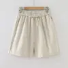 Estilo Nuevo Verano 2026: Shorts Casuales de Lino de Color Sólido Artístico con Cintura Elástica y Cordón Sueltos para Mujer