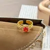 Nuevo Anillo Abierto de Encaje Rojo con Circonita Estilo Chino Vintage para Mujer Anillo de Dedo Índice de Lujo Ligero de Alta Gama de Nicho