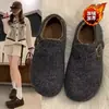 Sapatos femininos planos quentes com forro de fleece estilo Birkenstock, 2026 mais vendidos para outono/inverno, sapatos de algodão peludos para calçar e tirar, para uso externo